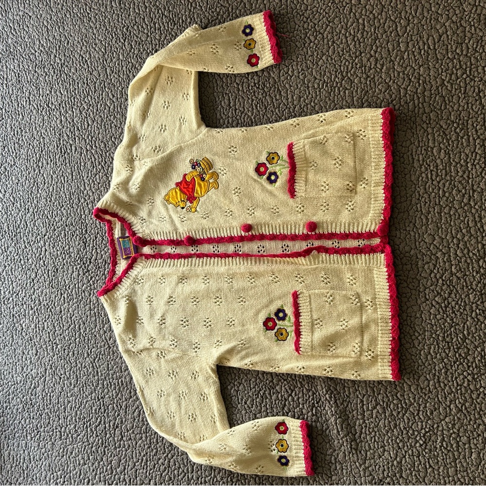 Cream Cardigan with Red Trim